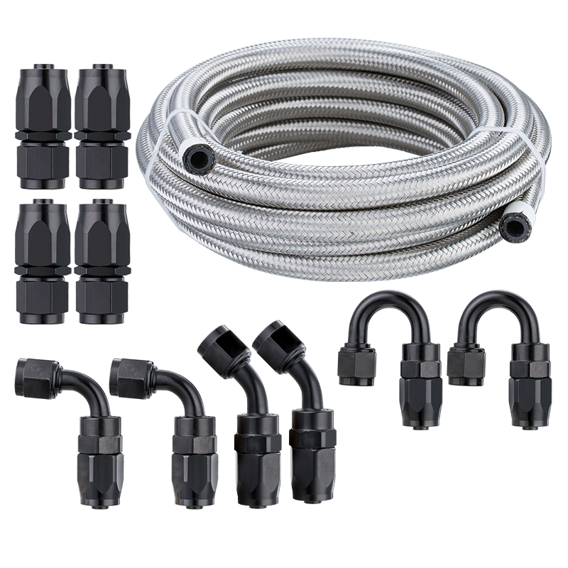 AN4 AN6 AN8 AN10 AN12 AN16 Stainless Steel Braided Rubber Hose Kit